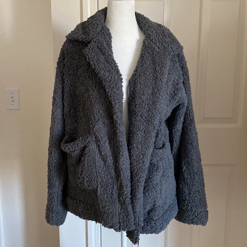 Fluffy Grey Winter Oversized Jacket